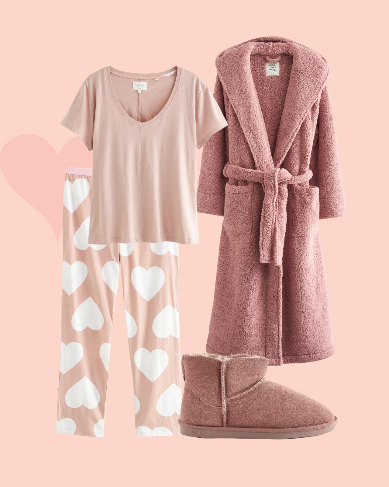 Staying In Outfit - Pink Pyjama Set with Slippers